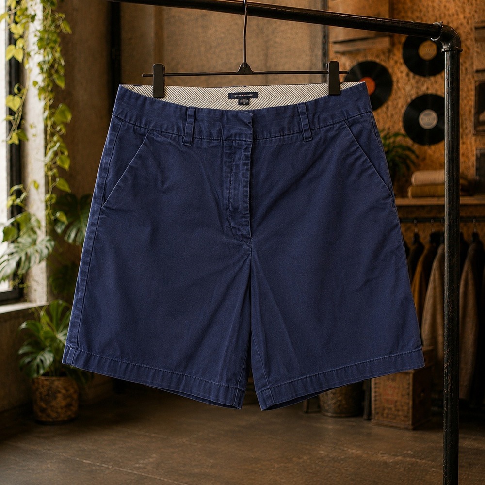 Tommy Hilfiger Womens Navy Blue Chino Shorts Size 12 Cotton Stretch Preppy